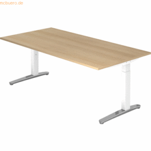 mcbuero.de Schreibtisch C-Fuß 200x100cm Eiche/Weiß-Alu poliert