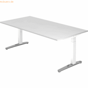 mcbuero.de Schreibtisch C-Fuß 200x100cm Weiß/Weiß-Alu poliert