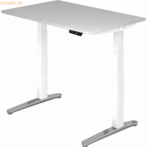 mcbuero.de Sitz-Steh-Schreibtisch elektrisch 120x80cm Grau/Weiß-alu