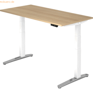 mcbuero.de Sitz-Steh-Schreibtisch elektrisch 160x80cm Eiche/Weiß-alu