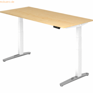 mcbuero.de Sitz-Steh-Schreibtisch elektrisch 180x80cm Ahorn/Weiß-alu