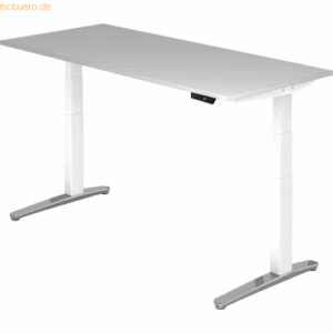 mcbuero.de Sitz-Steh-Schreibtisch elektrisch 180x80cm Grau/Weiß-alu