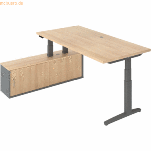 mcbuero.de Sitz-Stehtisch 200x100x65/130cm + Sideboard Eiche/Graphit
