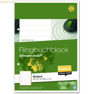 Format-X Ringbuchblock A5 70g 100 Blatt 9mm liniert