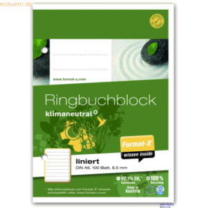Format-X Ringbuchblock A6 70g 100 Blatt 9mm liniert