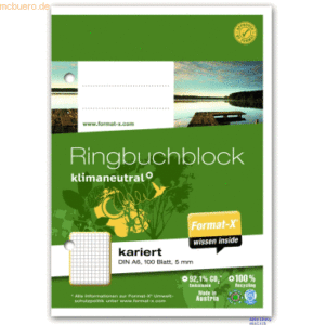 Format-X Ringbuchblock A6 70g 100 Blatt 5mm kariert