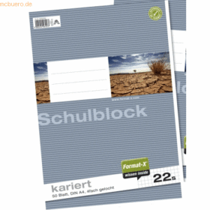 10 x Format-X Schulblock A4 70g/qm 4-fach gelocht 50 Blatt kariert