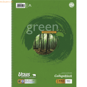 Ursus Kollegblock green A4 70g/qm liniert Lineatur 21 VE=80 Blatt