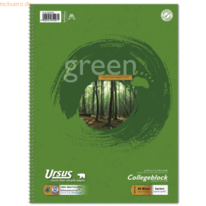 Ursus Kollegblock green A4 70g/qm kariert Lineatur 22 VE=80 Blatt