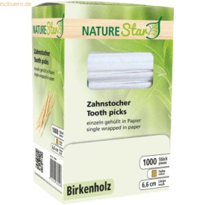 20 x NatureStar Holz-Zahnstocher einzeln verpackt DM 2x66mm VE=1000 St