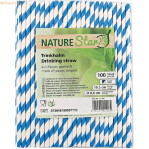 50 x NatureStar Papier-Trinkhalme 6x197mm VE=100 Stück dunkelblau-weiß