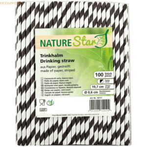 50 x NatureStar Papier-Trinkhalme 6x197mm VE=100 Stück schwarz-weiß