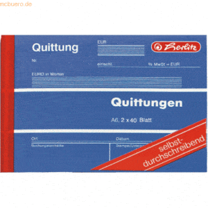 10 x Herlitz Formularbuch Quittungsblock A6 VE=2x40 Blatt