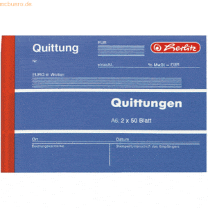 10 x Herlitz Formularbuch Quittungsblock A6 VE=2x50 Blatt