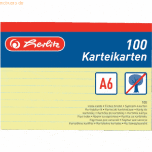 6 x Herlitz Karteikarten A6 liniert gelb VE=100 Stück