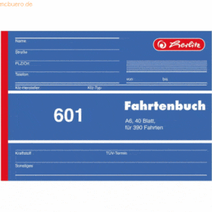 Herlitz Formularbuch Fahrtenbuch A6 VE=40 Blatt