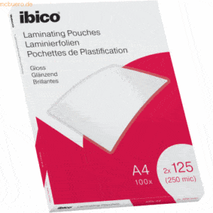 Ibico Laminierfolie für A4 125 Micron glänzend VE=100 Stück glasklar