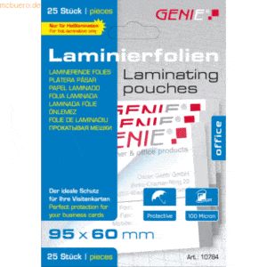 Genie Laminiertaschen Visitenkartengröße 95x60mm 100mic. VE=25 Stück