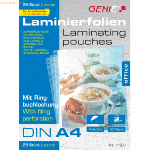 Genie Laminiertaschen A4 125mic. VE=25 Stück mit Ringbuchlochung