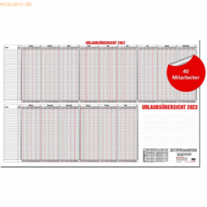 Güss Urlaubsübersicht 100x60cm für 40 Mitarbeiter-Kalendarium 2023