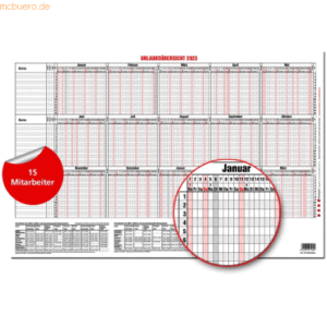 Güss Urlaubsübersicht 30x46cm für 15 Mitarbeiter Kalendarium 2023