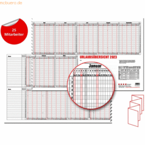 Güss Urlaubsübersicht 100x35cm für 25 Mitarbeiter zum Abheften 2023