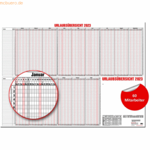 Güss Urlaubsübersicht 120x80cm für 60 Mitarbeiter Kalendarium 2023