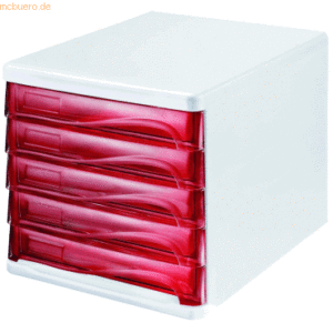Helit Schubladenbox 5 Schübe rot transluzent/lichtgrau