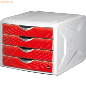 Helit Schubladenbox Chameleon A4-C4 4 Schubladen geschlossen weiß/rot