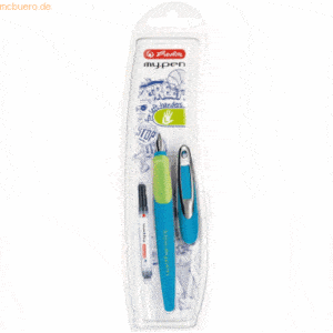 3 x Herlitz Füllhalter my.pen L-Feder blau/lemon