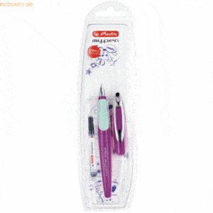 3 x Herlitz Füllhalter my.pen M-Feder lila/minze