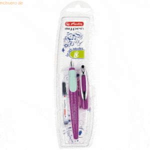 3 x Herlitz Füllhalter my.pen L-Feder lila/minze