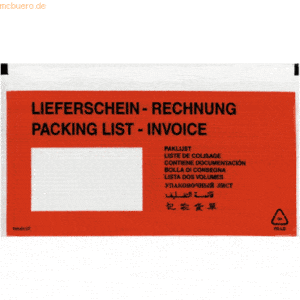 1000 x Herlitz Dokumententasche DINlang haftklebend rot/schwarz mit Au