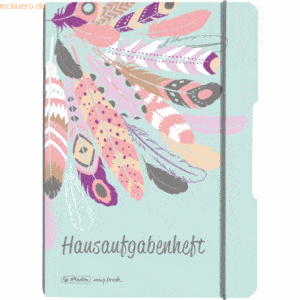 Herlitz Aufgabenheft flex A5 PP 48 + 20 Blatt kariert Motiv Feathers