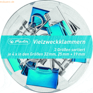 4 x Herlitz Foldbackklammern 19/25/32mm Frozen Glam blau