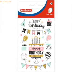 10 x Herlitz Deko-Sticker Motiv 17 selbstklebend Happy Birthday pastel