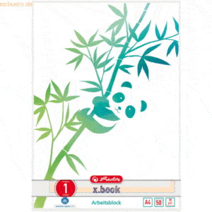 5 x Herlitz Arbeitsblock A4 Greenline 50 Blatt Lineatur 1 Motiv Panda