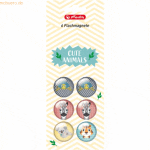 4 x Herlitz Flachmagnet rund Cute Animals 4 Motive 32mm VE=6 Stück