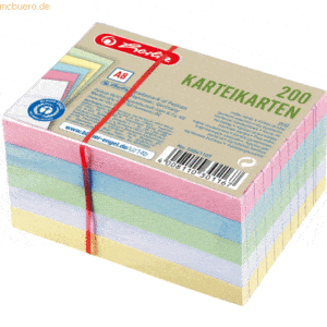 8 x Herlitz Karteikarten A8 liniert 180 g/qm farbig sortiert VE=200 St