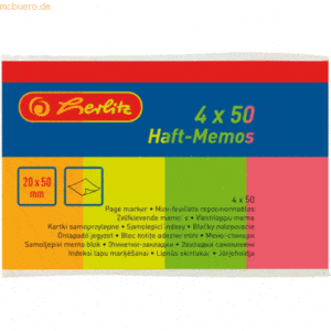 6 x Herlitz Haft-Memos 20x50mm 4x50 Blatt Neonfarben