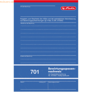 5 x Herlitz Bewirtungsspesennachweis A5 701 50 Blatt