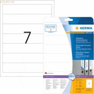 HERMA Ordneretiketten Movables/ablösbar 192x38mm Special A4 VE=175 wei