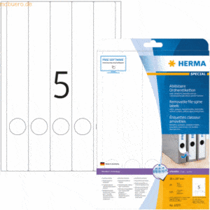 HERMA Ordneretiketten weiß Movables/ablösbar 38x297mm Special A4 VE=12