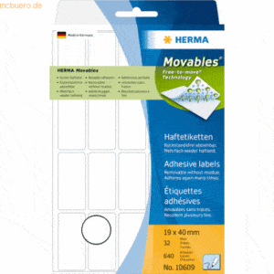 HERMA Vielzwecketikett 19x40mm Movables weiß VE=640 Etiketten