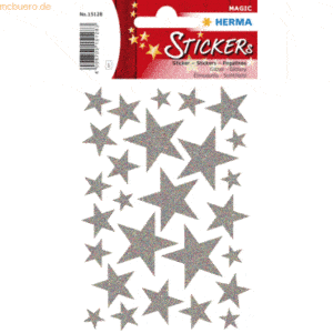 10 x HERMA Schmucketikett Magic Sterne Silber Glittery 1 Blatt