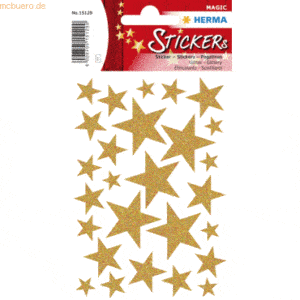 10 x HERMA Schmucketikett Magic Sterne Gold Glittery 1 Blatt