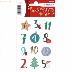 10 x HERMA Adventskalenderzahlen Weihnachts-Symbole beglimmert