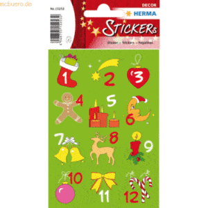 HERMA Schmucketikett Decor Adventskalender 1-24 Beglimmert 2 Blatt