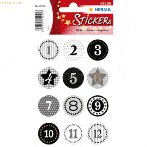 10 x HERMA Schmucketikett Decor Adventskalender 1-24 Schwarz Goldprägu