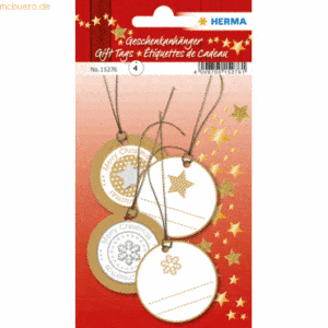 5 x HERMA Geschenkanhänger 3D Weihnachten 5cm gold VE=6 Stück